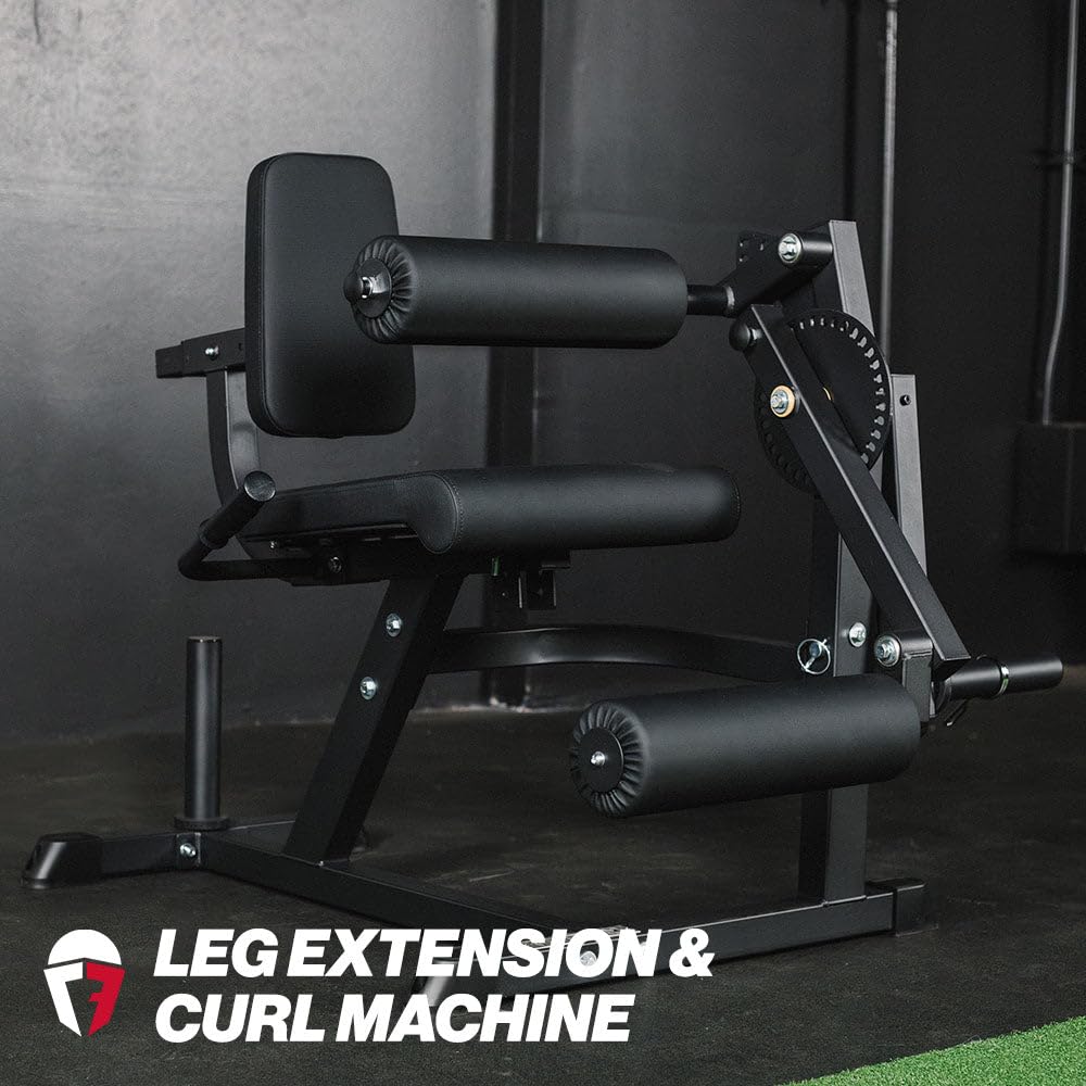 Titan Fitness Plate-Loaded Adjustable Leg Extension and Curl Machine, Rated 300 LB, Lower Body Specialty Machine for Extension and Curls, Muscle Focus on Thigh, Quads and Hamstrings