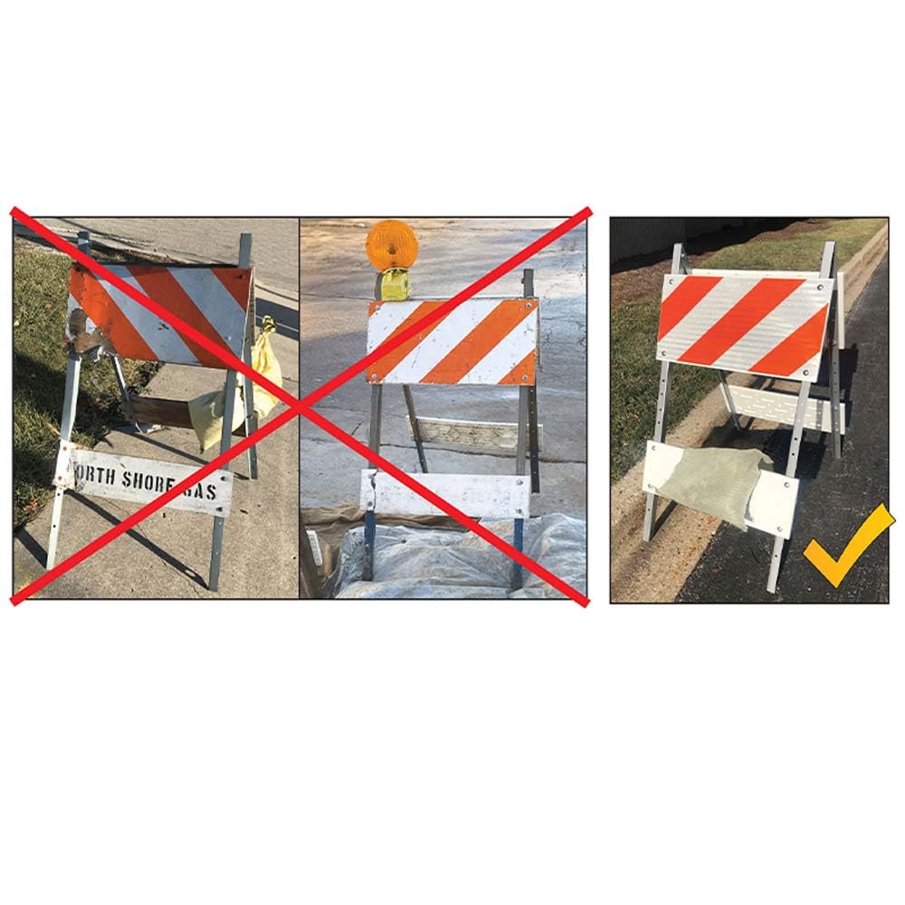 Combocade Plastic & Steel Leg Type I Barricade (12" Top, 8" Bottom) - EG Sheeting, Galvanized Steel Legs, Double Wall Reinforced Boards, Sandbag Bar, MASH Accepted, Orange and White