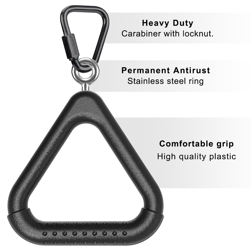 Dolibest 2PCS Monkey Bars, Triangle Trapeze Swing Bar with 2PCS Triangle Carabiners, Outdoor Play Equipment, Swing Set Accessories Monkey Rings, Obstacle Ring Toys Set for Kids, Black