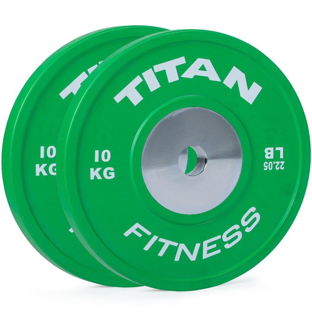 Titan Fitness Elite Olympic Bumper Plates, Competition Weight Plates, Rubber Rubber with Steel Insert (Green, 10 KG)