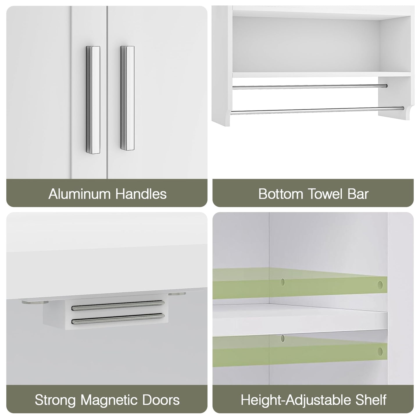 VECELO Bathroom Wall Cabinet, Wall Mounted Medicine Cabinet, Space Saver Storage Cabinet with Towel Bar for Bathroom Laundry Room Kitchen