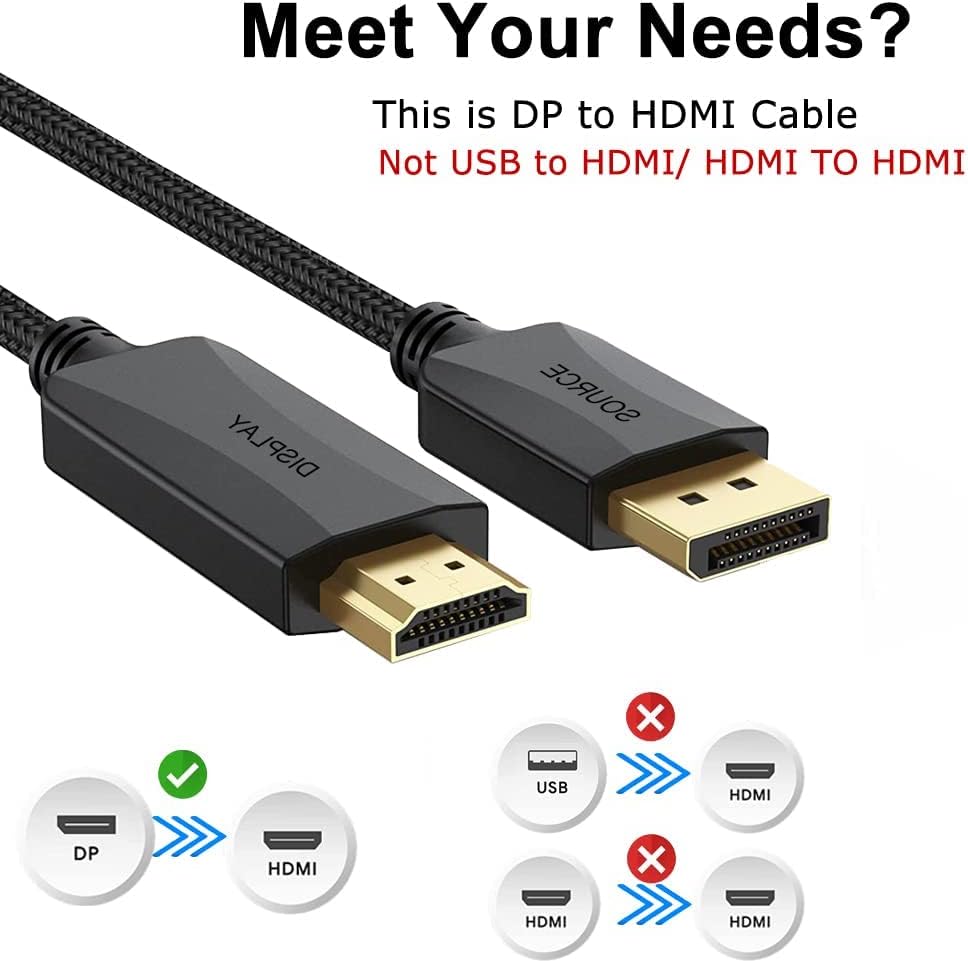 10 2-Pack, 4K Male(3840*2160,1920*1080) DisplayPort to HDMI Cable feet Display Port DP to HDMI HDTV Cord Adapter Male