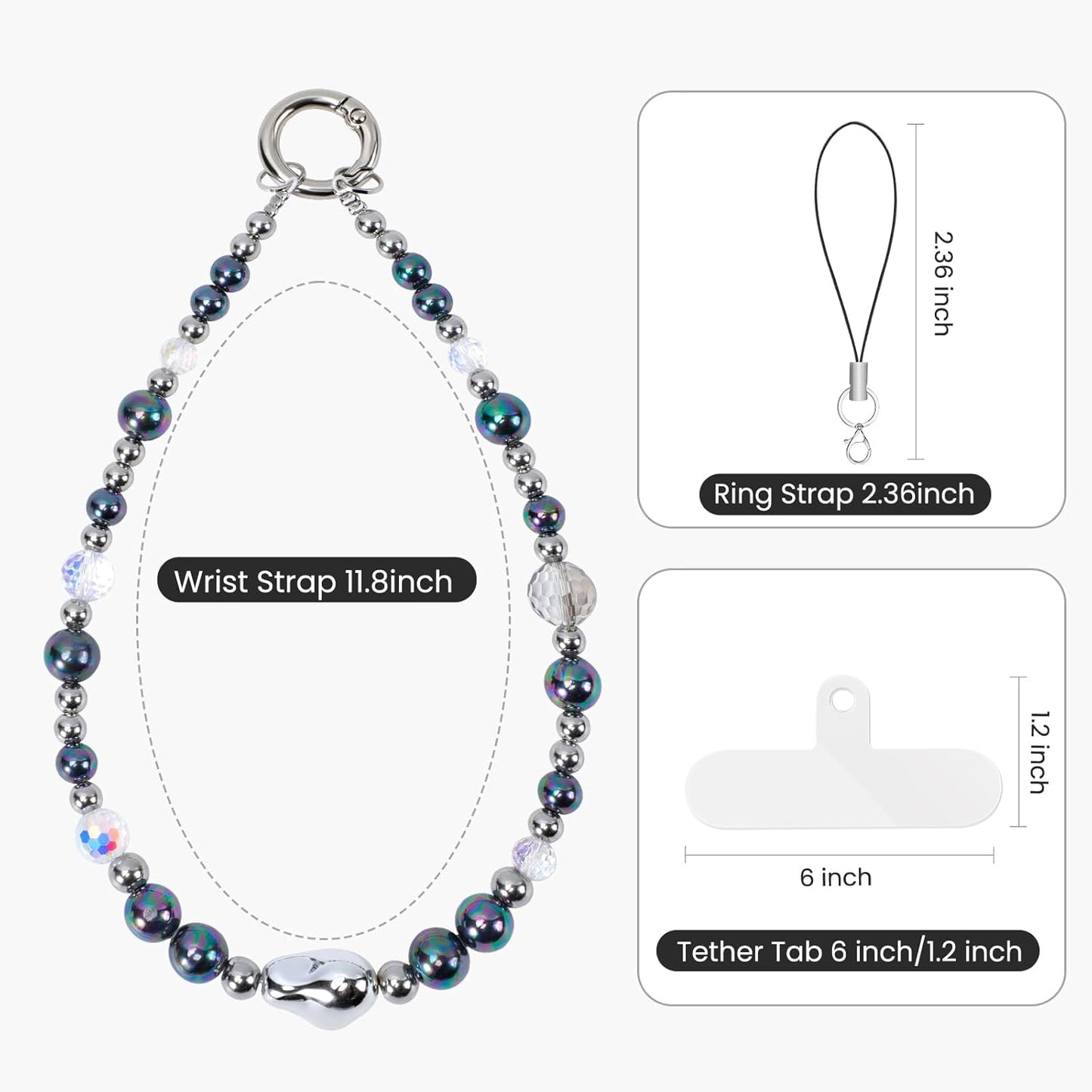Cymoyak Phone Charm Strap, Beaded Phone Wrist Strap, Cellphone Lanyard Chain with Tether Tab.