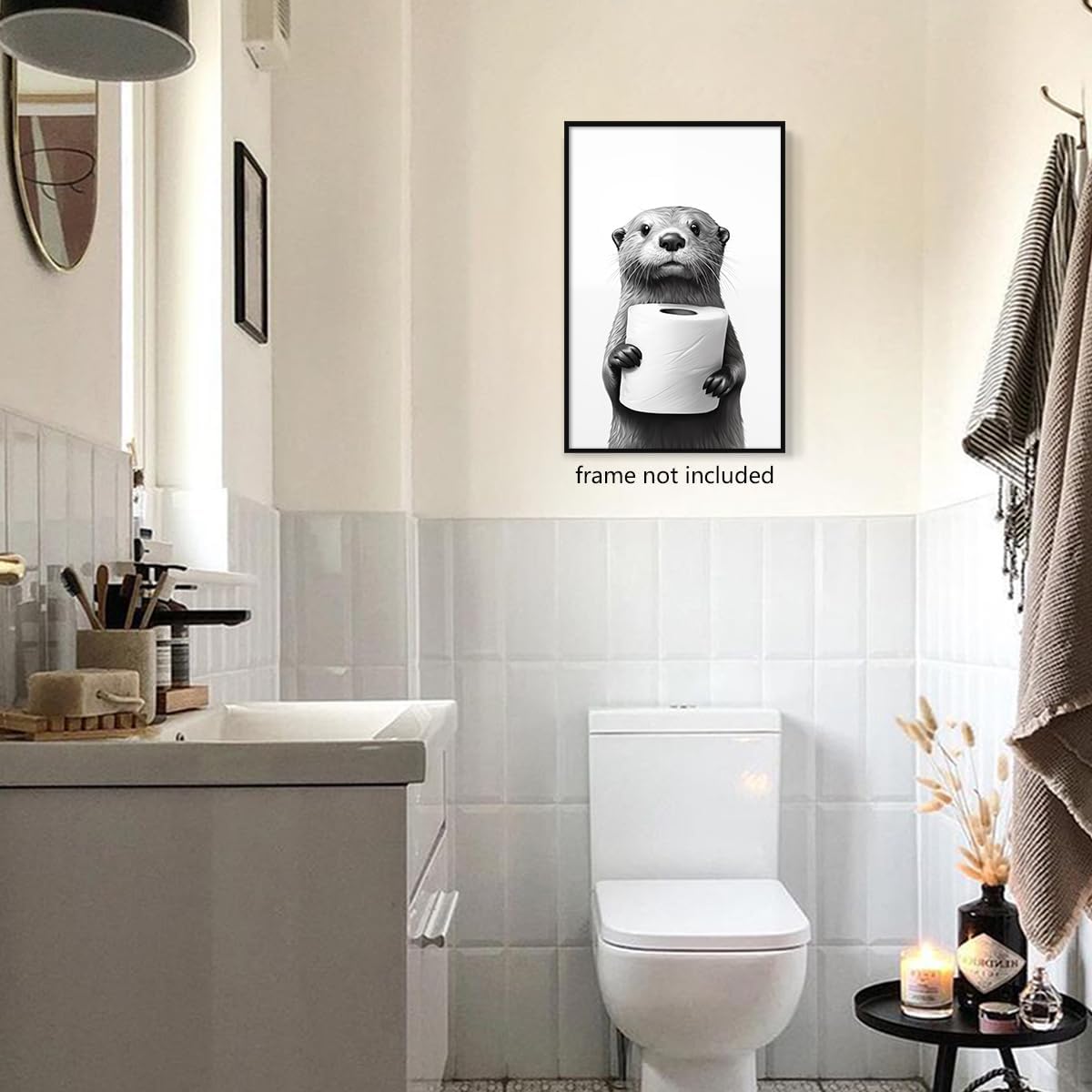 Otter Canvas Wall Art - Funny Black and White Animal Poster for Bathroom Decor | 12x16in Unframed