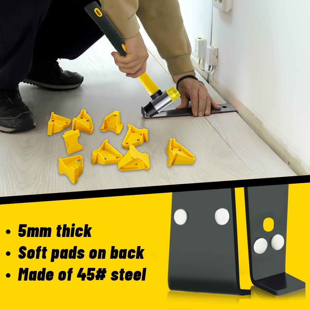 NAACOO Laminate Flooring Tools, LVP Installation Kit, Professional Vinyl Flooring Tools - Tapping Block with Handle, 10” Contour Gauge, Pull Bar, 2 in 1 Spacers, Double-Faced Mallet.