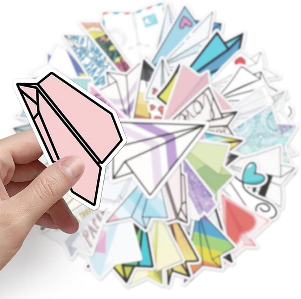 Mekycro Pack 50 Set Paper Airplane Stickers PCS, Retro Aesthetic Vinyl Waterproof Die-Cut Colorful Paper Plane Sticker
