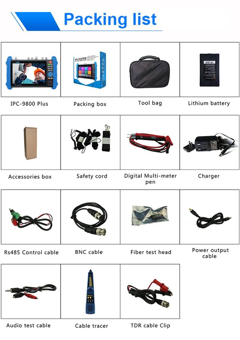 CCTV Tester IPC-9800MOVTADHS 7'' IPS Touch Screen WiFi 4K H.265 HDMI Tester for 8MP CVI TVI AHD SDI CVBS Cameras, Support PTZ Control & Analog Testing