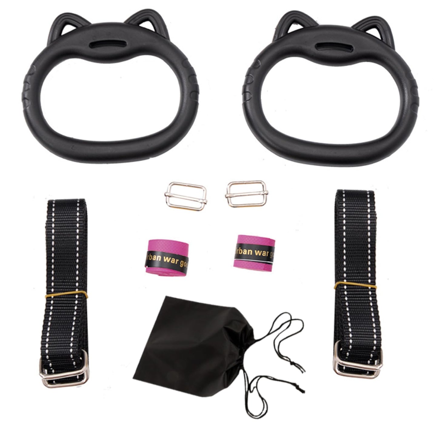 JIANWEI Gymnastics Rings Set for Kids, Professional Children Trapeze Bar Pull Up Rings with Straps Kids Playground Home Exercise Gym Rings with Drawstring Bag for Children Exercise(Pink)