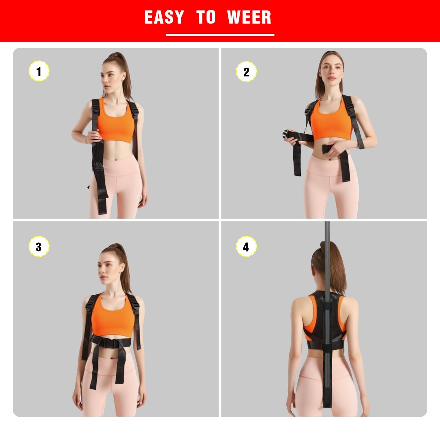 bibahala Fitness Posture Correction Stick with Adjustable Harness Gym Girl Essentials Workout Sets for Women Alignment Rod for Squats, Deadlifts, Hip Hinge, Kettle Balls for Women
