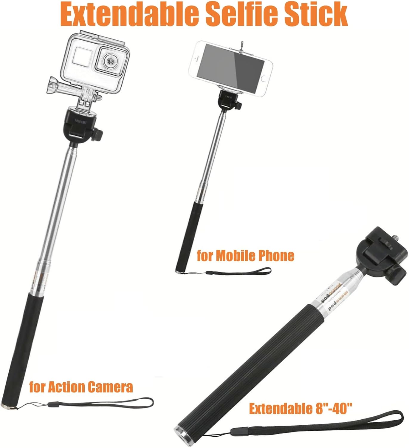 KUANVE 4 1 in Action Camera Accessories Kit, Floating Handle Grip, Suction Cup Mount, Handheld Selfie Stick and Mini