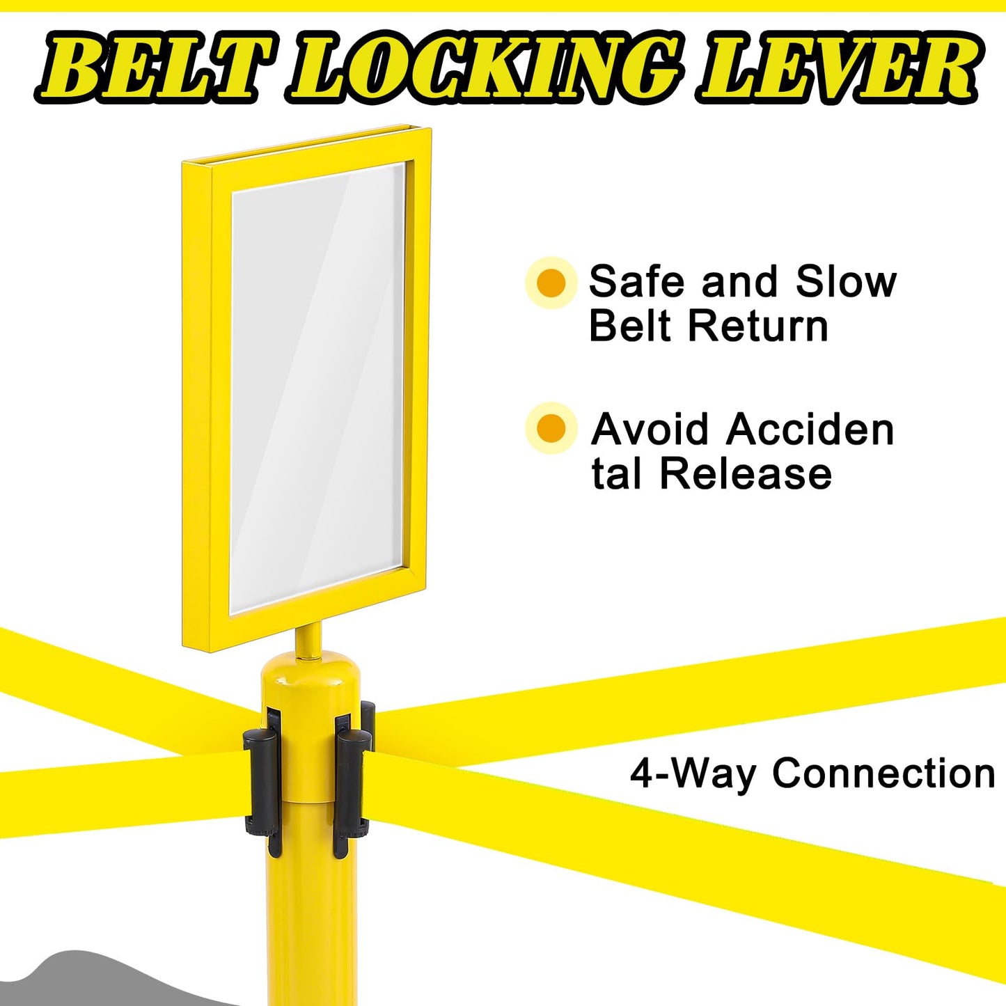 Therwen 6 Pack Heavy Duty Crowd Control Stanchions 9.8 ft Stainless Steel Stanchion Set with Safety Barrier Post Retractable Belt and Sign Holder Crowd Control Barrier(Yellow Belt, Yellow)