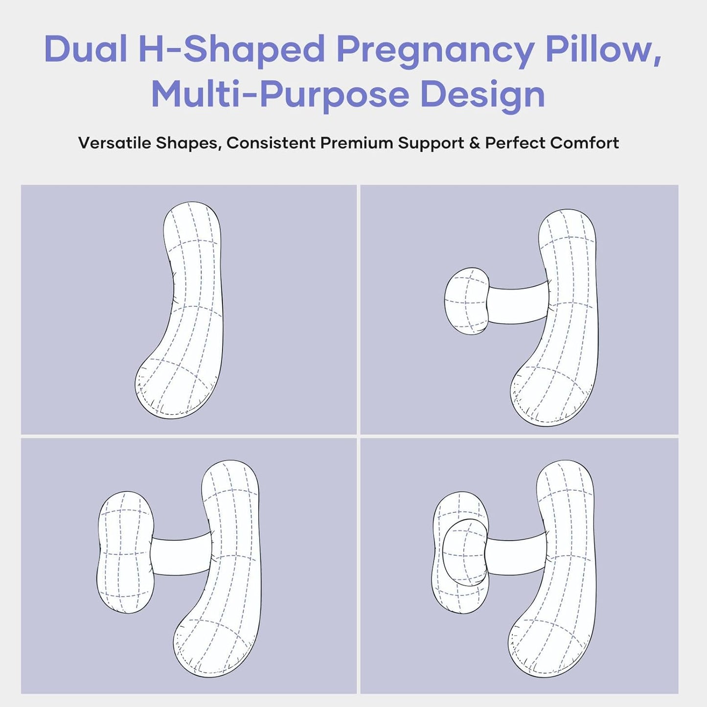 Skiennix Pregnancy Pillow - H-Shaped Full Body Support with Adjustable Cooling Cover | Grey