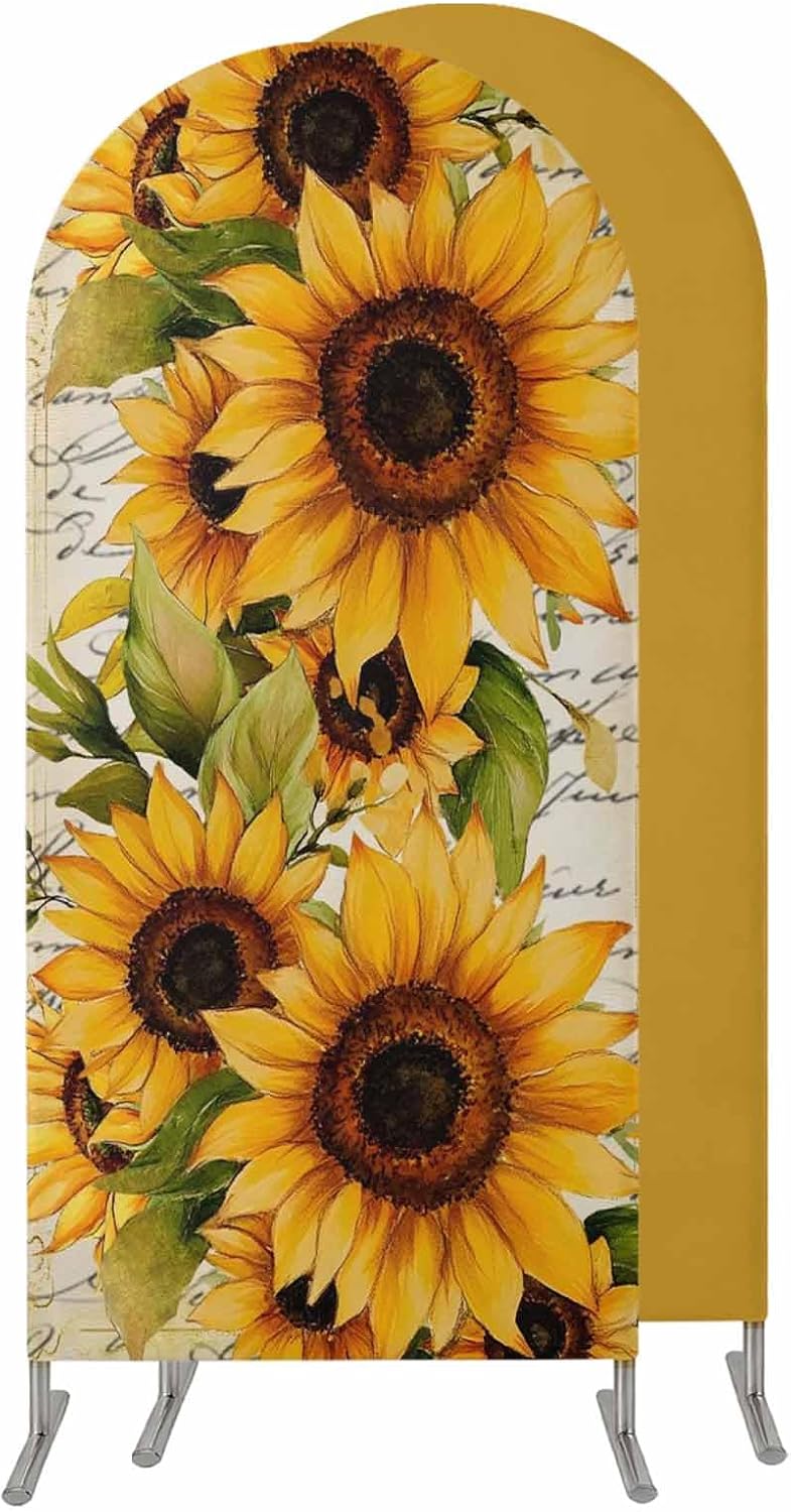 Jnbasdffb 7.2 Summer Sunflower Wedding Arch Cover, Stretchy Spandex Arch Backdrop Stand Covers FT, Oil Painting