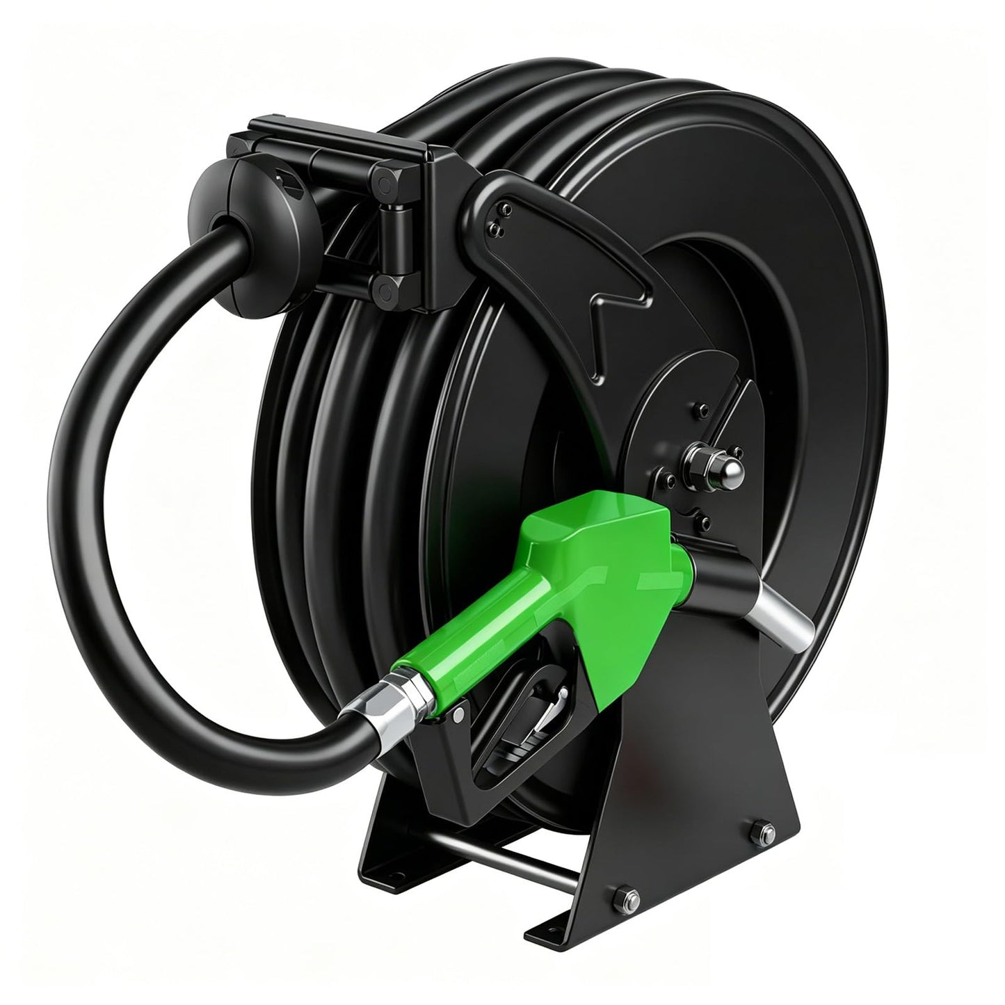 3/4" x 33ft Fuel Hose Reel Black, Extra Thick Steel, 300PSI Diesel Fuel Transfer Hose, 3/4 Inch Retractable Hose Reel with Fuel Nozzle Working with Pump & Tank