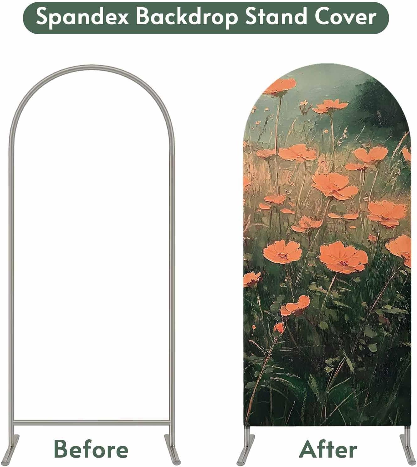 Jnbasdffb 7.2 Red Spring Floral Wedding Arch Cover, Stretchy Spandex Arch Backdrop Stand Covers FT, Modern Oil Painting