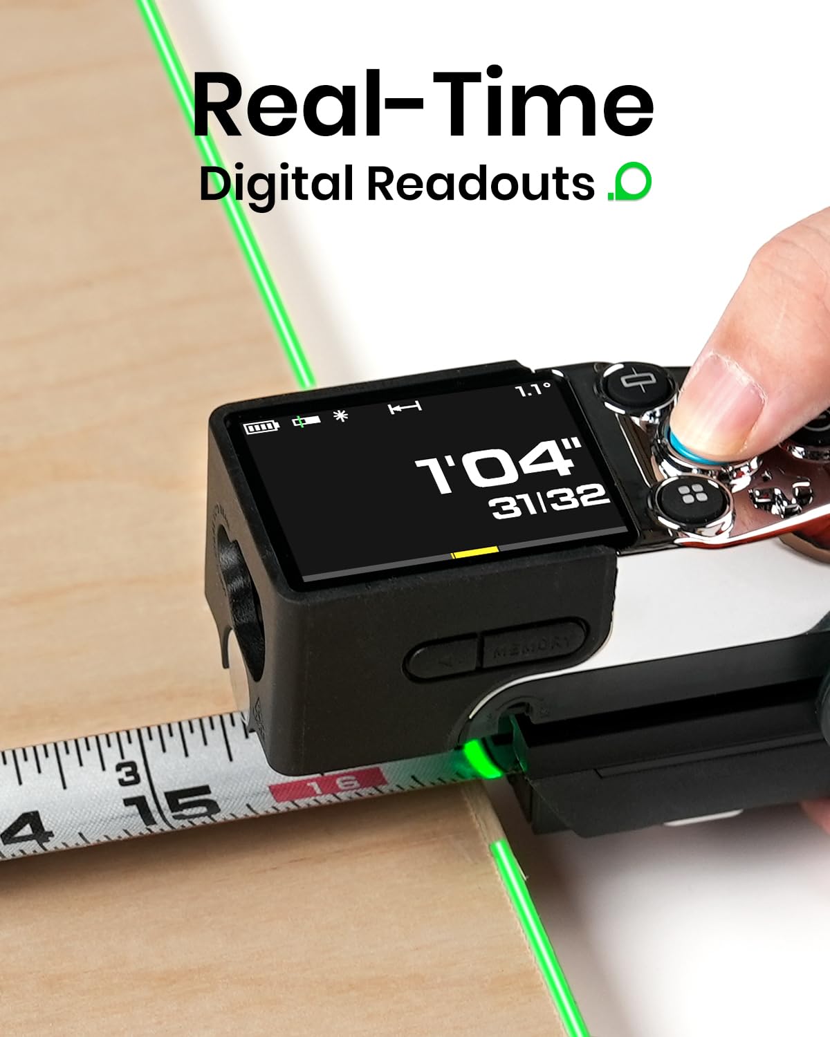 MiLESEEY XTAPE1 Digital Tape Measure with Laser, Fathers Day Dad Gifts 1/32" Accurate Auto Lock Tape Measuring Tool with Green Aligning Laser, Replaceable Tape Modular, P2P, APP Sync, Gift for Men