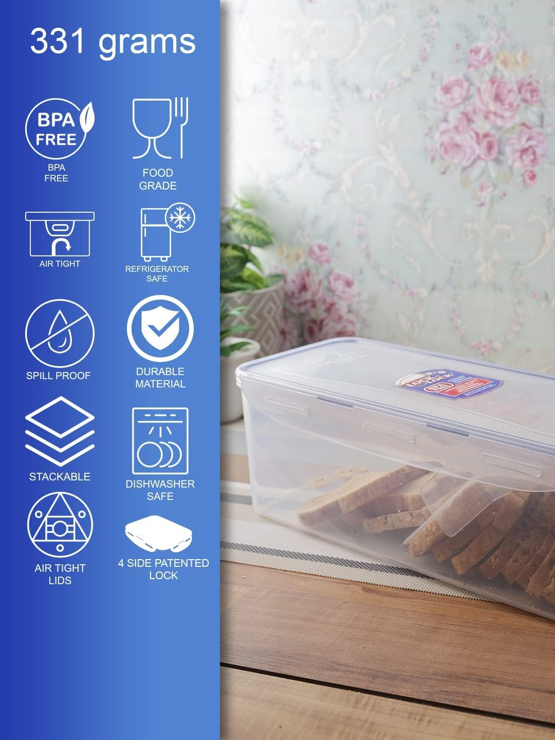 LocknLock Easy Essentials Food Storage lids/Airtight containers, BPA Free, Bread Box-21.1 Cup, Clear