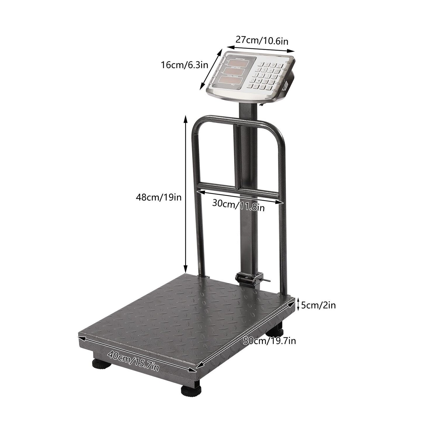 CXWAWSZ 660LB Industrial Digital Floor Scale with Removable Guardrail – Heavy Duty Platform Scale, LB/KG Conversion, for Postal, Luggage, Shipping & Mailing