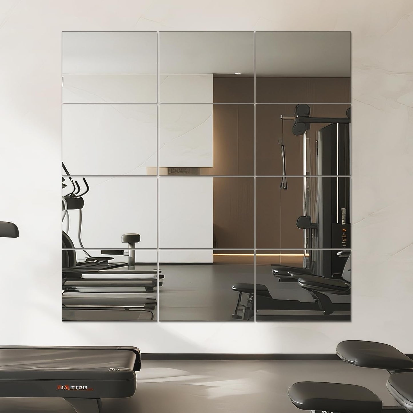 VASUHOME Large Mirror Tiles 16"x12" (12 Pack), Full Length Wall Mirrors for Home Gym, Garage, Bedroom, Living Room, Door – HD Reflection, Easy DIY Installation