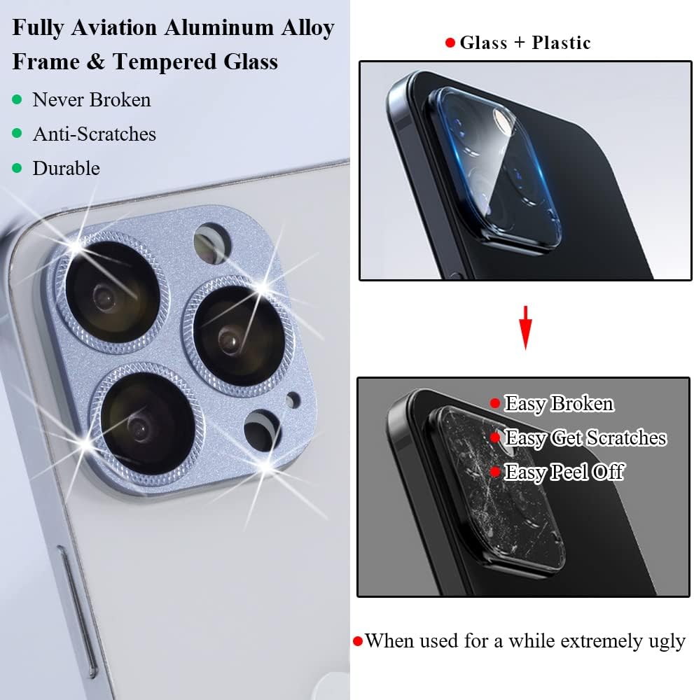 2 Pack 13 10 Camera Lens Protector Compatible for iPhone Pro/Max, Aluminum Alloy Metal & H Tempered Glass