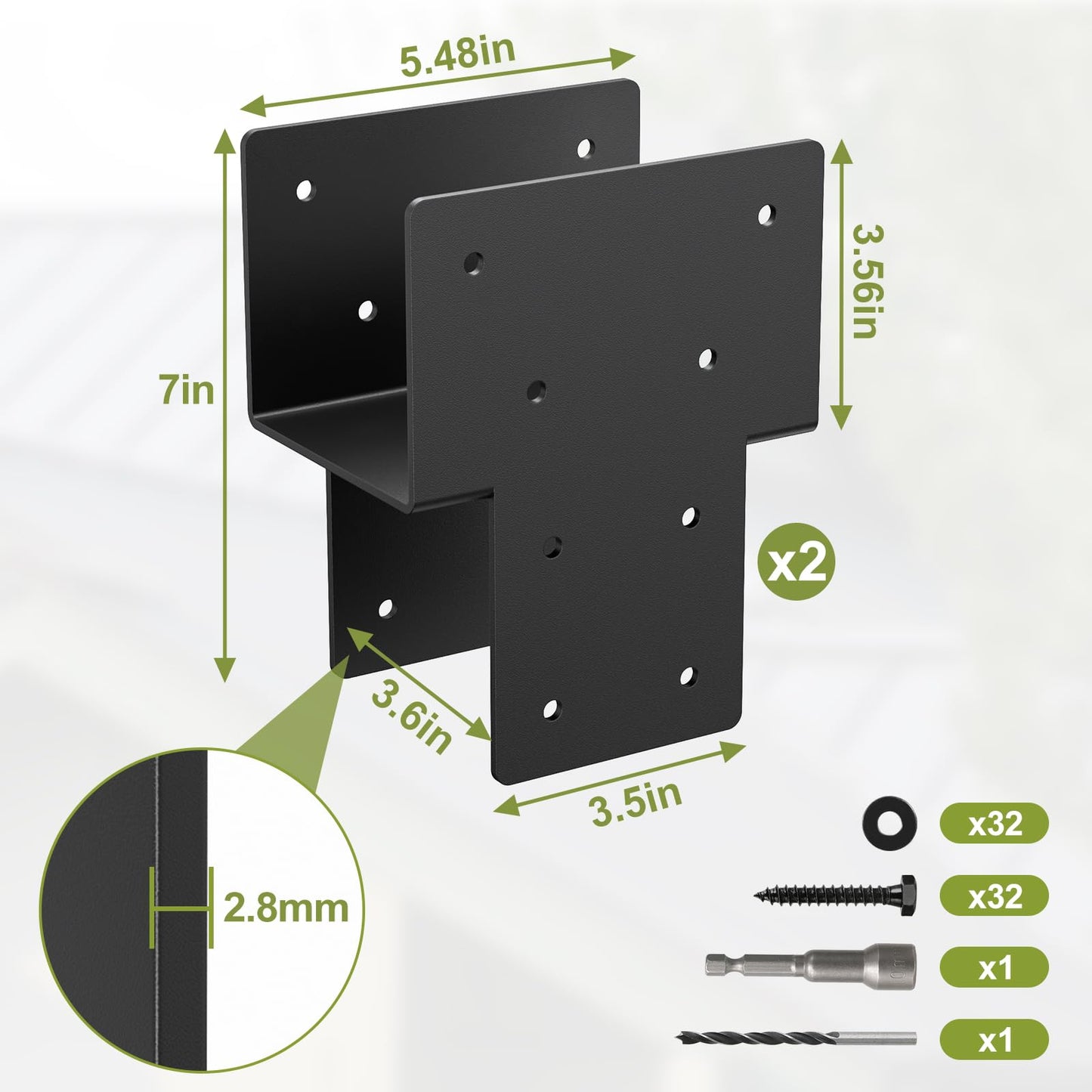 4x4 Post Caps Tie Brackets (Actual 3.5"x3.5") -2 Pack Heavy Duty Galvanized Steels Pergola Connector Brackets for Wood Posts, Gazebo & Deck Beams (Black)