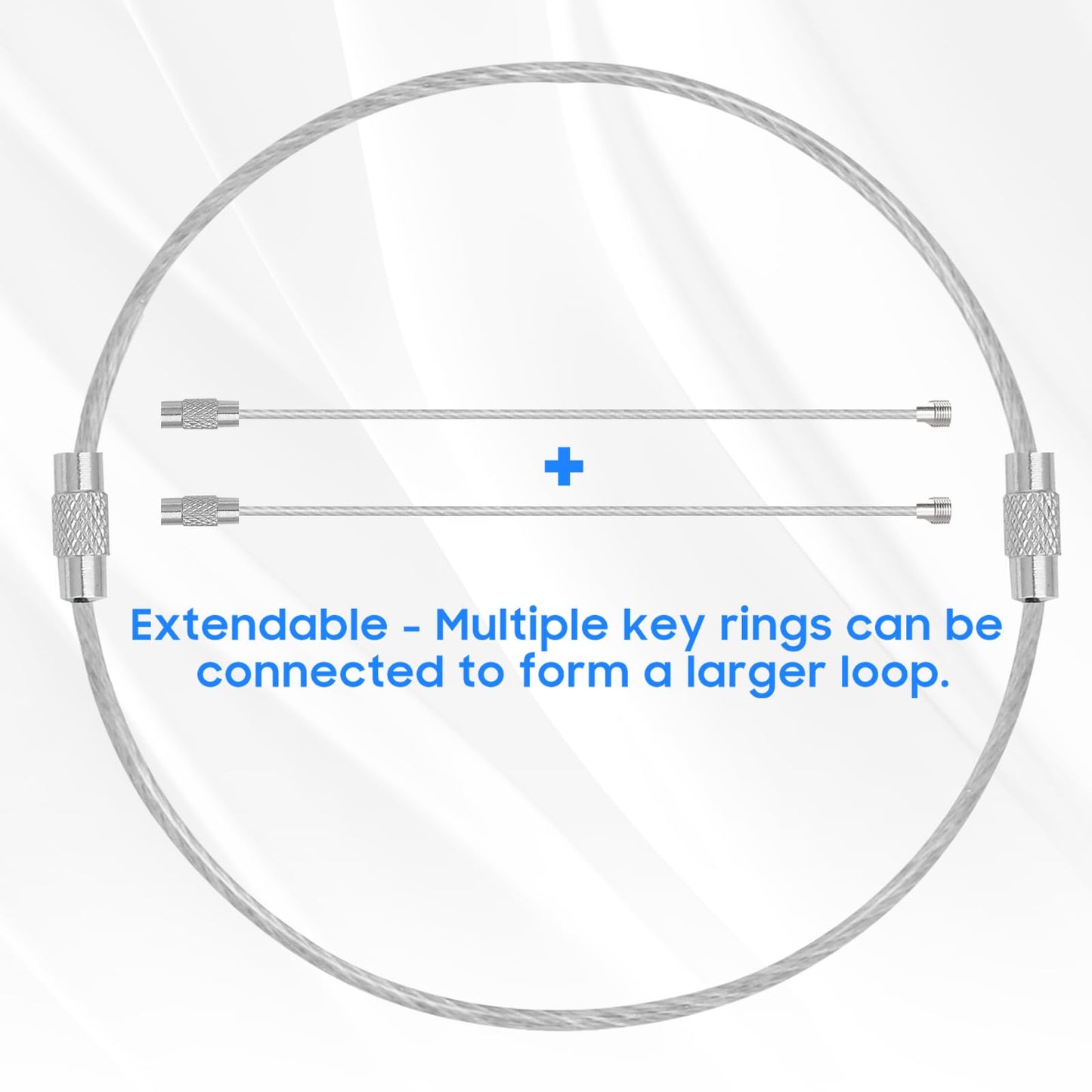 DFTOA-30 Pack 6 inch Extendable Wire Keychain Cable/Luggage Tags/Loops Holder/ID Tag Keeper, Silver Cable Key Ring