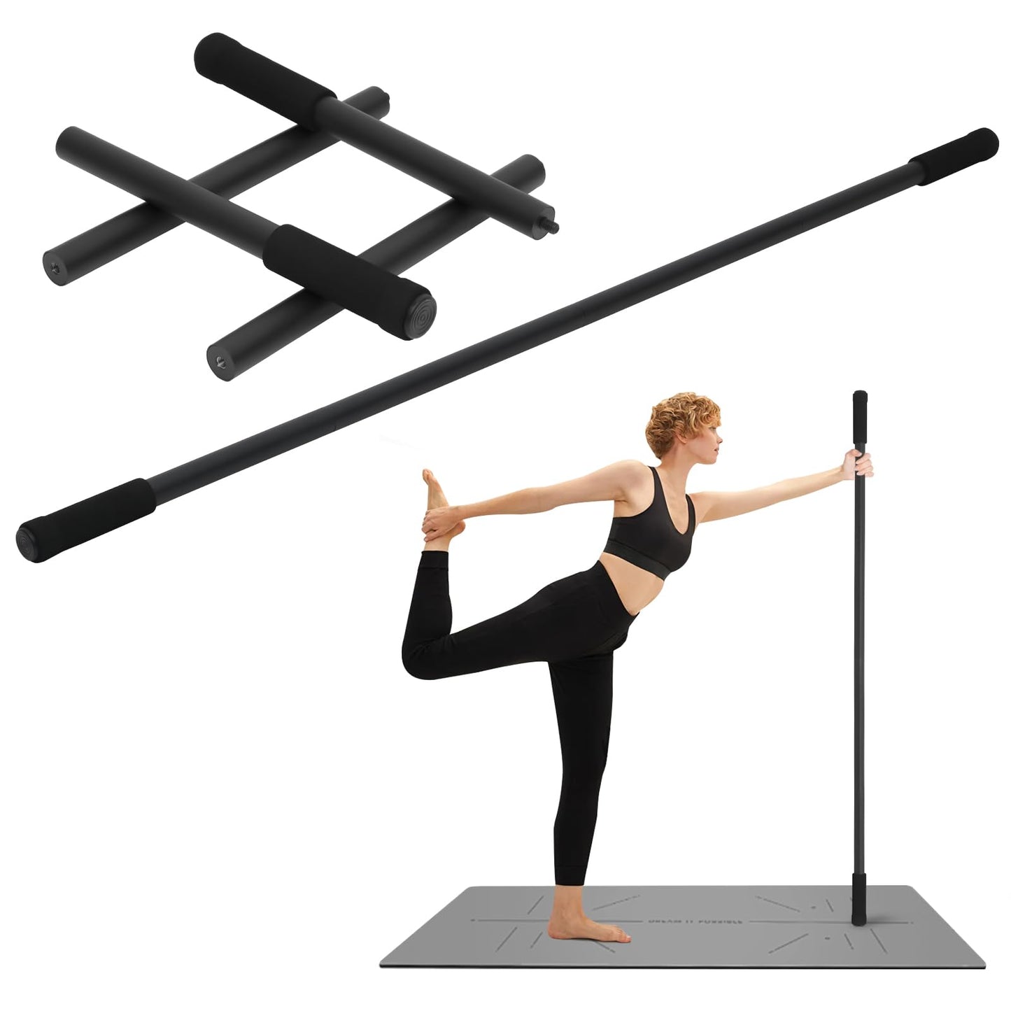 P Polerden Yoga Stick Sturdy Steel 5ft, Exercise Stick with Non-Slip Ends, Adjustable Stretch Stick for Mobility, Exercise Dowel for Physical Therapy, Balance Pole and Yoga Bar for barra para hacer ejercicio