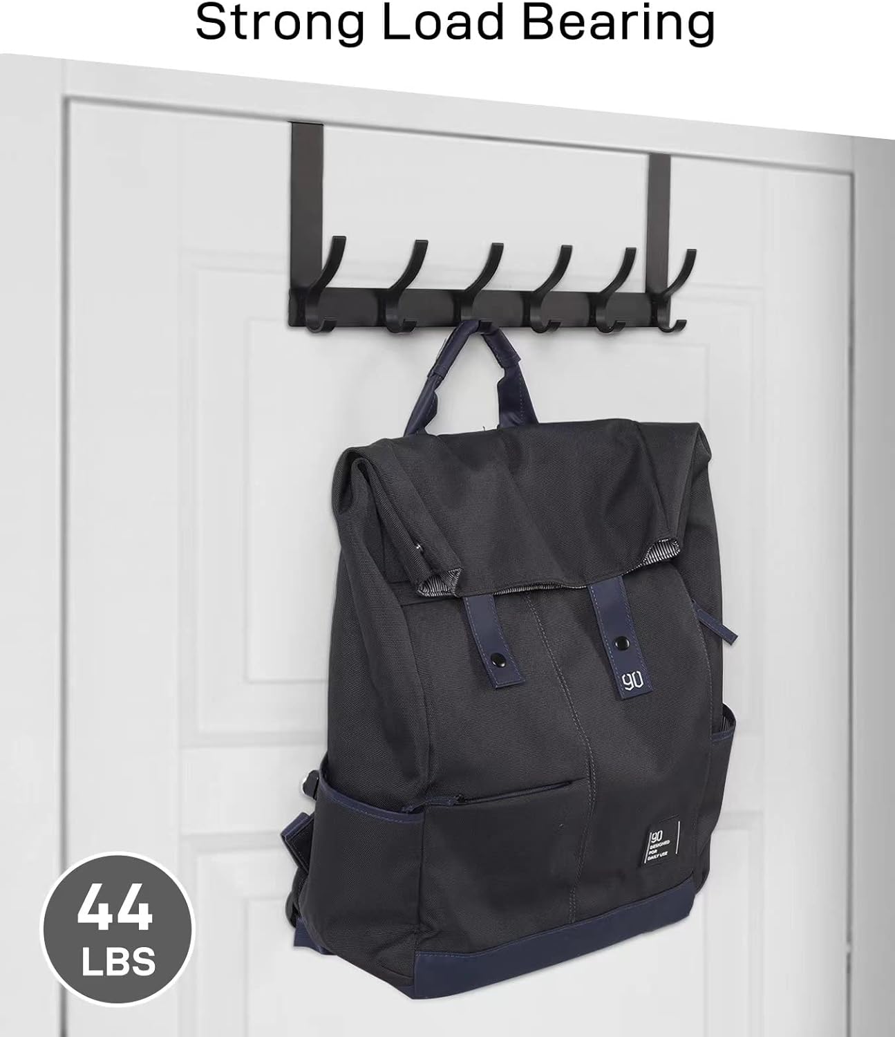 Optish Over The Door Hooks - 12 Coat Hook Towel Rack for Bathroom | Black, Space-Saving Design