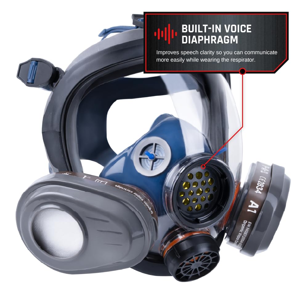 Parcil Distribution PT-101 Full Face Respirator Mask with Filters – Professional Grade Protection for Chemical Handling, Painting, Industrial Use, and Emergency Preparedness