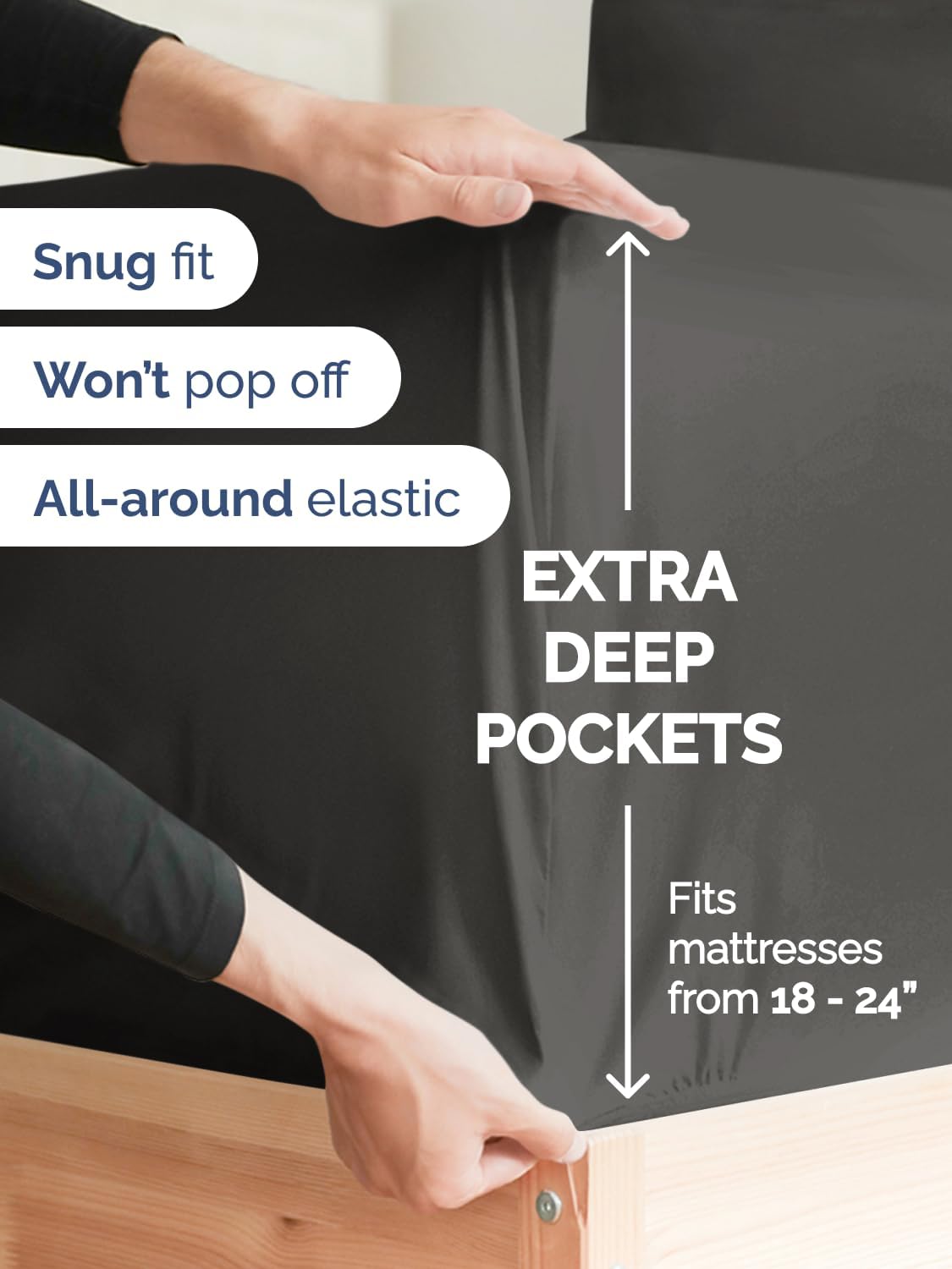 Skiennix Extra Deep Split King Sheet Set - 7 Piece Breathable Cooling Bedding - Soft Wrinkle-Free Charcoal