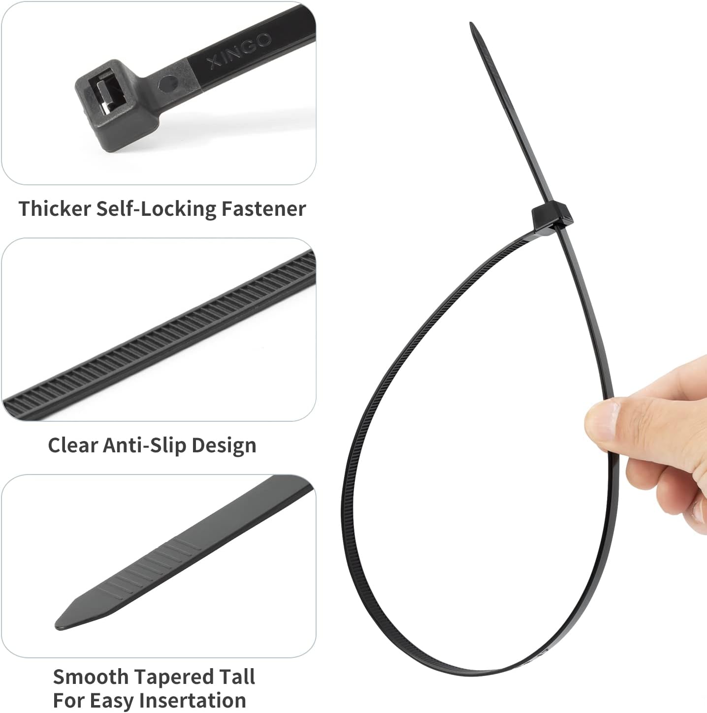 24 inch 100 200LBS XINGO Black Long Zip Ties Heavy Duty PCS, Ultra Strong Plastic Wire Ties, Large Cable Ties Extra