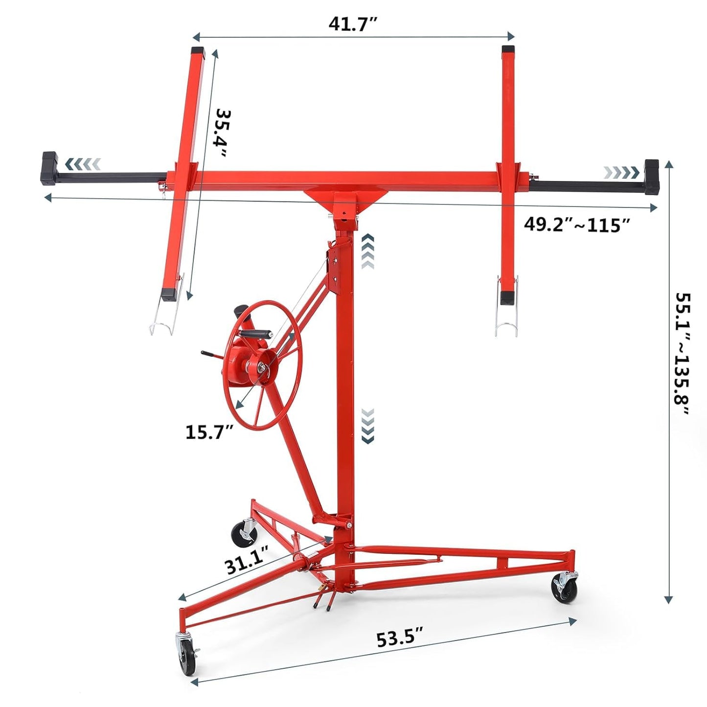 Rovibek 11FT Drywall Lift, Drywall Jack Lift for Ceiling, 360° Adjustable Drywall Panel Hoist, 150LBS Heavy Duty Drywall Lifter, Foldable Sheetrock Lift, Drywall Lift for Home Improvement (Red)