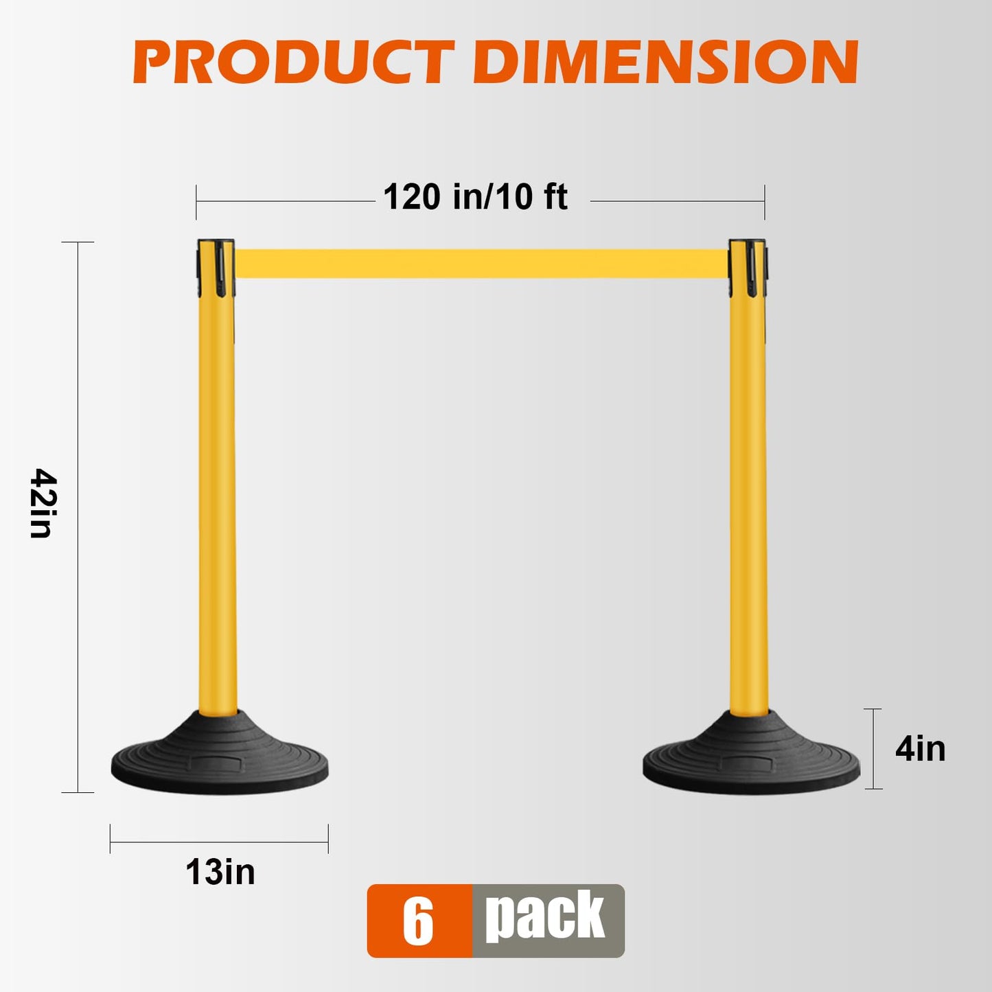 OranclUS 6 Pack Yellow Crowd Control Stanchions with 10FT Belts and Rubber Base, Queue Barrier Posts for Events, Stores, and Public Safety