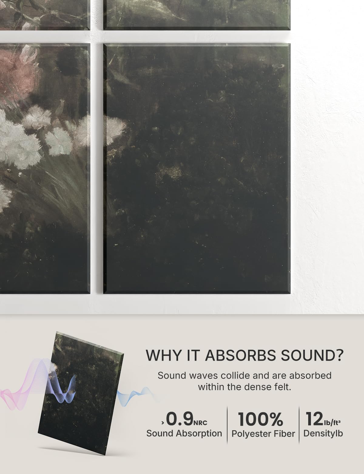 Wall Art Acoustic Panels,70''×47''Sound Absorbing Panels-8-Pack with 60 Adhesive Tabs, Decorative Sound Absorbing Panels for Living Room and Recording Studio, Offices-Garden in May
