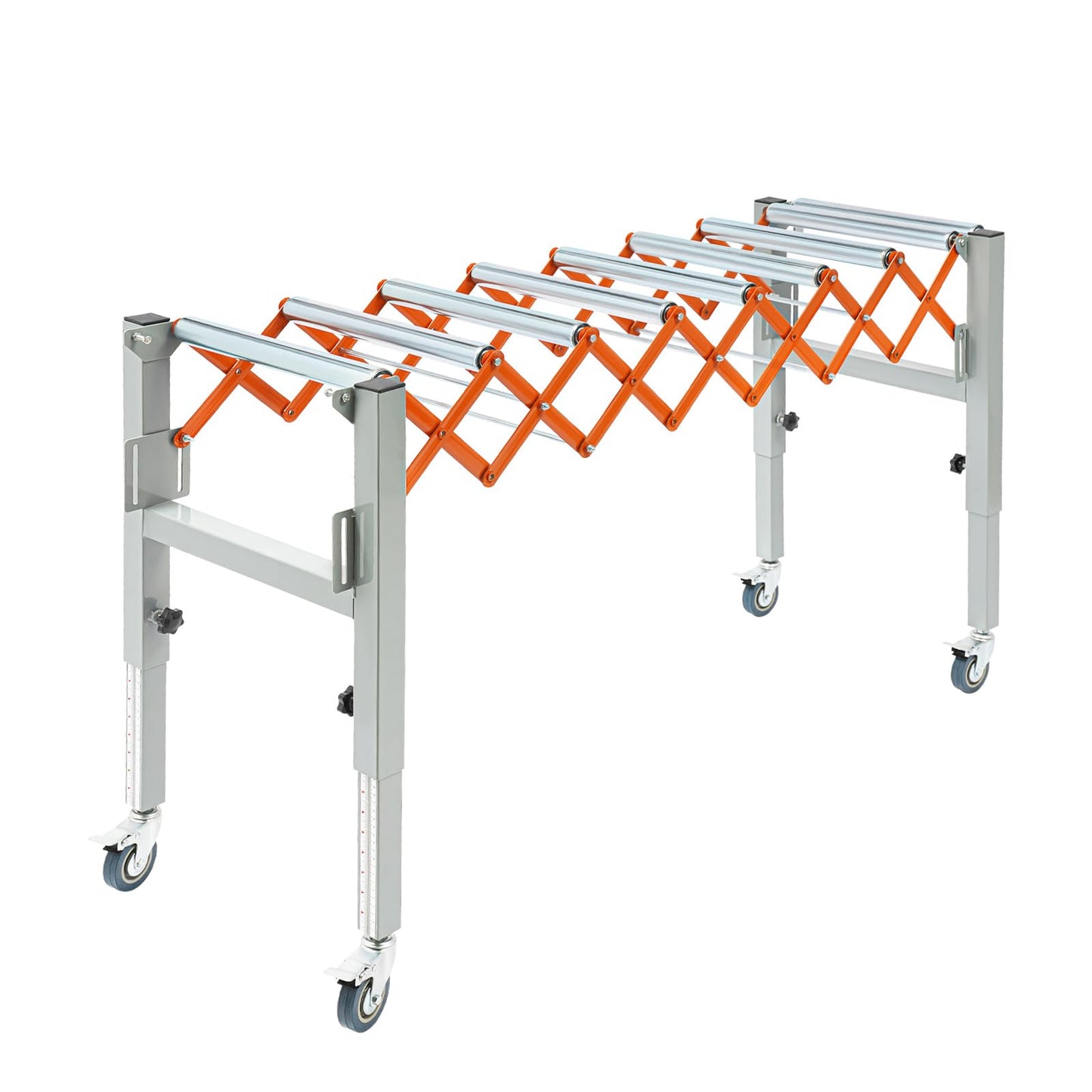 Conveyor Roller Table Adjustable Conveyor Roller Stands with Universal Wheels for Transporting Construction Materials Wood Goods, 110lbs Loading, Adjustable Length and Height