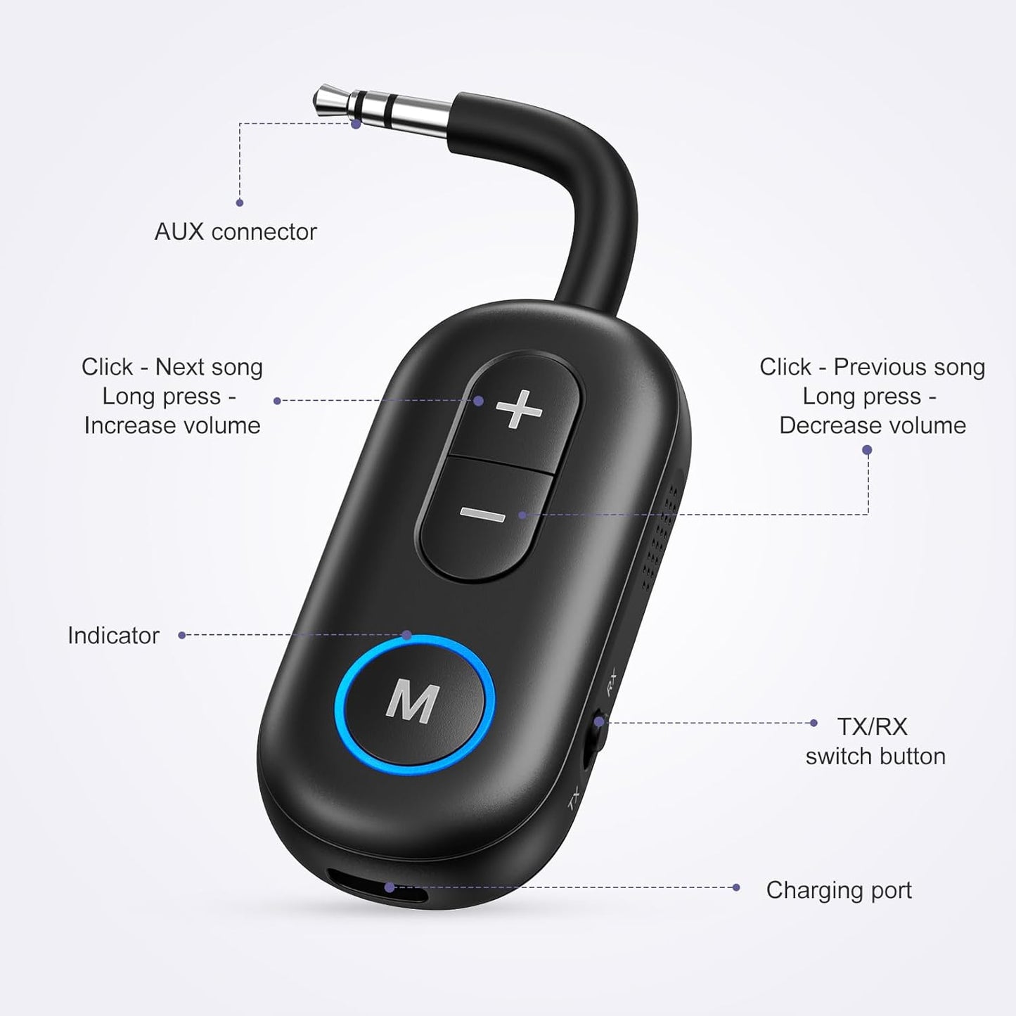 JXTZ 5.3 2 1 Bluetooth Transmitter Receiver, in Wireless Audio Adapter for TV, Headphone, Speaker, Aux Bluetooth
