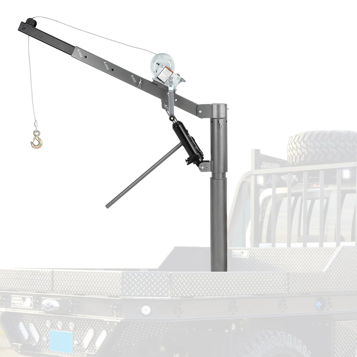 Pickup Truck Crane with Cable Winch, Truck Crane Hoist with 1000 lbs Capacity, Hydraulic Truck Crane with Four Capacity for 500 lbs/600 lbs/800 lbs/1000 lbs for Lifting Goods in Truck (Non-Electric)