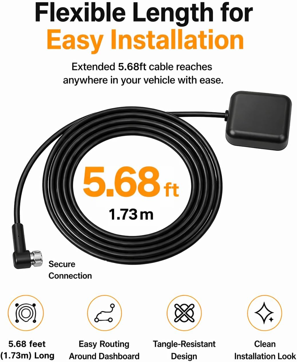 ViaBecs 5.68ft GPS Navigation Antenna SMA Male Connector for Car Stereo Head Unit, Active GPS Antenna, Cable