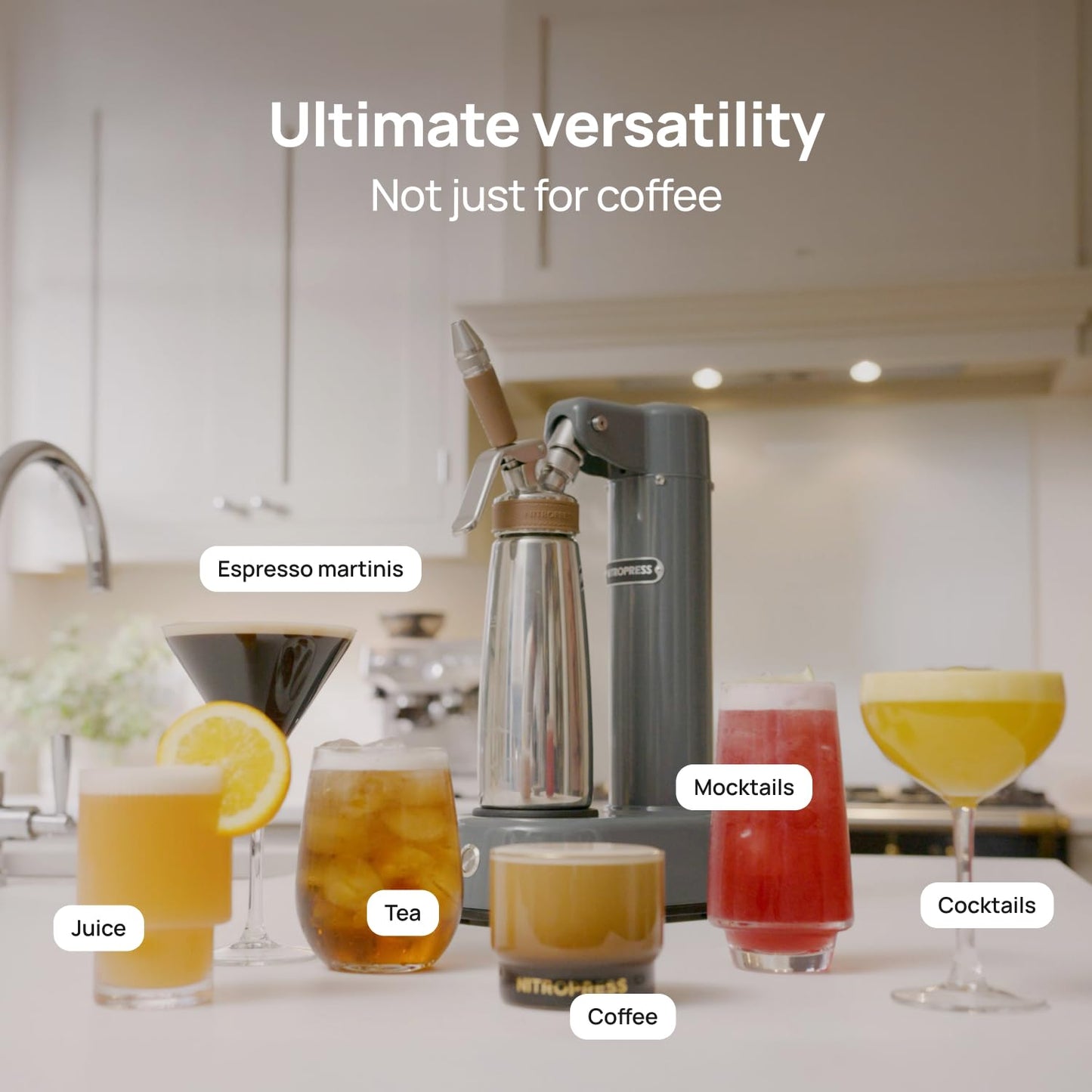 NitroPress DS Electric Nitro Cold Brew Coffee & Cocktail Maker Machine, Air-Powered Nitro Coffee Maker & Nitrogen Infuser for Coffee Matcha Cocktails & Drinks Stainless Steel Home Bar Beverage System