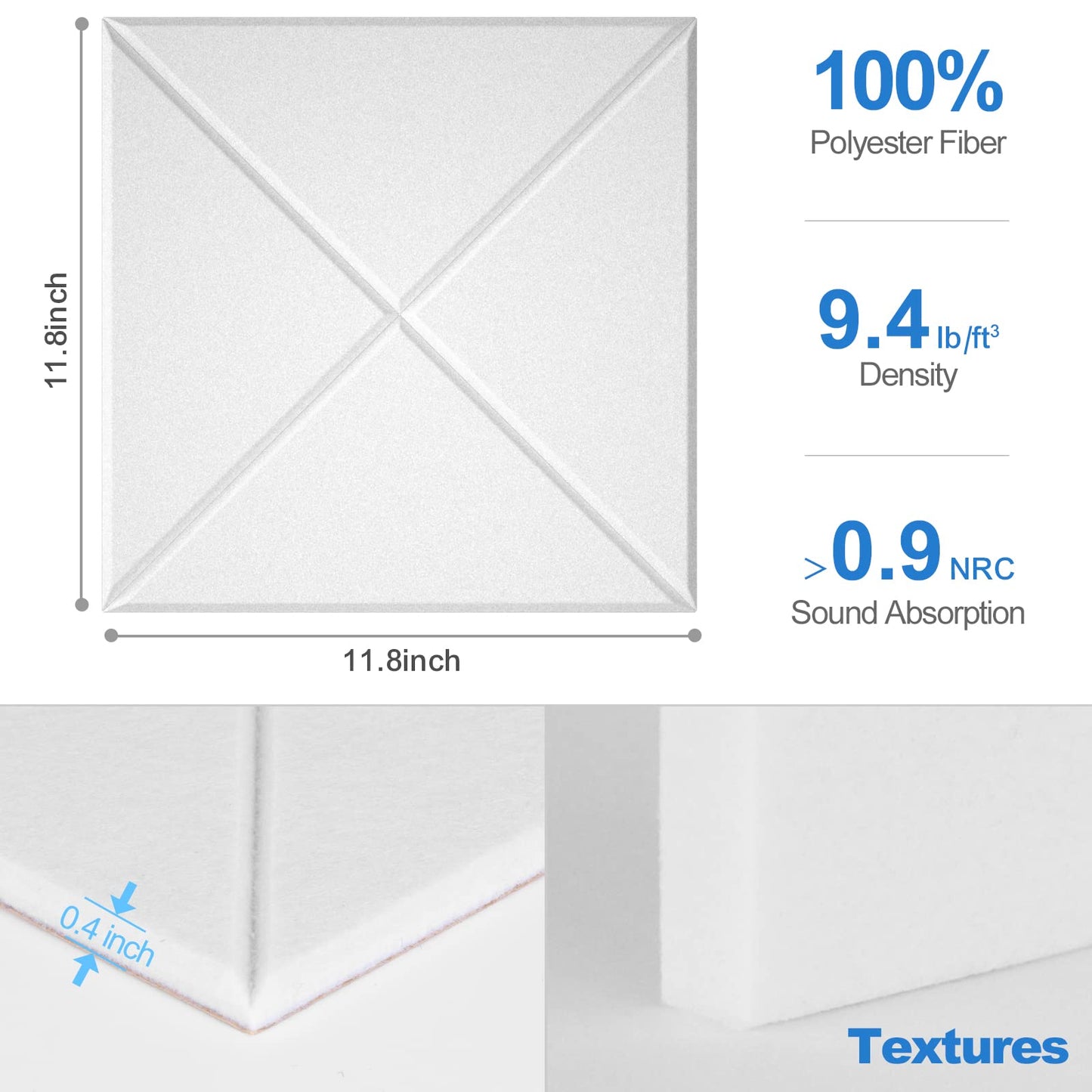 Sonicism 22 Pack X-Lined Acoustic Panels with Self-Adhesive, 12"X 12"X 0.4" Sound Proof Foam Panels, Decorative Soundproof Wall Panels, Sound Absorbing Tile for Home & Offices, White