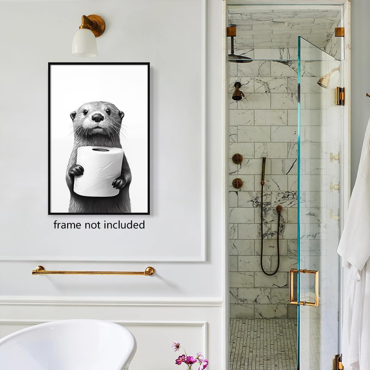 Otter Canvas Wall Art - Funny Black and White Animal Poster for Bathroom Decor | 12x16in Unframed