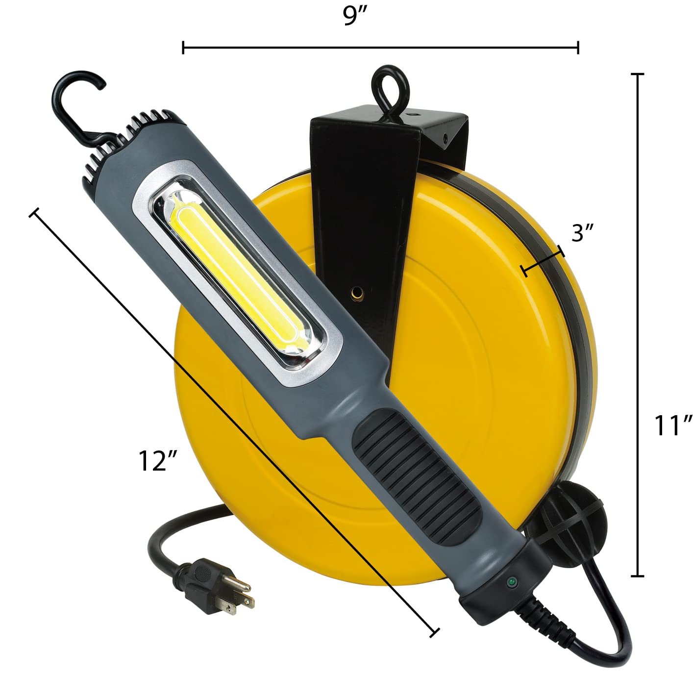 ProReel Professional Grade Retractable Cord Reel with LED Work Light, 50' 18/2 SJT, 1000 Lumen, Yellow