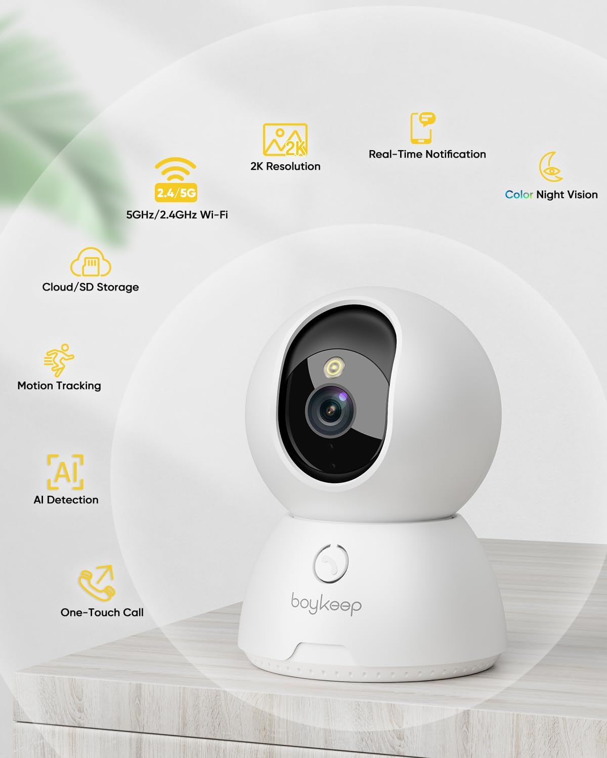 BoyKeep 2K 2-Way Indoor Camera, Cameras for Home Security with Motion Detection, Pet Camera Indoor with Phone App