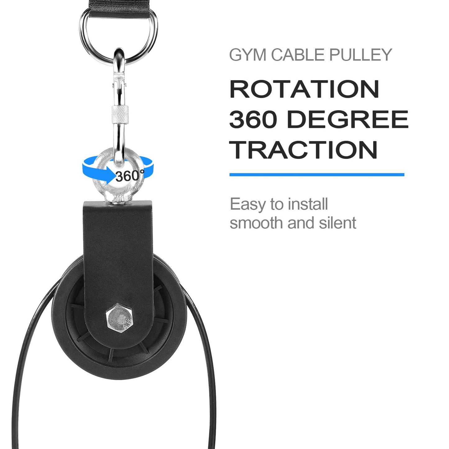 Spuspk 3.54 in Cable Pulley 360 Rotation Traction Wheel with Carabiner and Strap,Silence Smooth Detachable for DIY Gym Pulley System,DIY Gym Attachment Lifting Blocks,Ladder Lift,Hoists,Clothesline