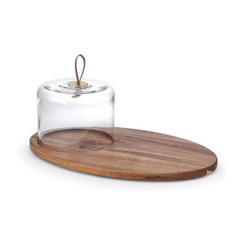 Mikasa Glenwood Oval Serve Board Tray with Glass Cloche Dome, 15.5 inch
