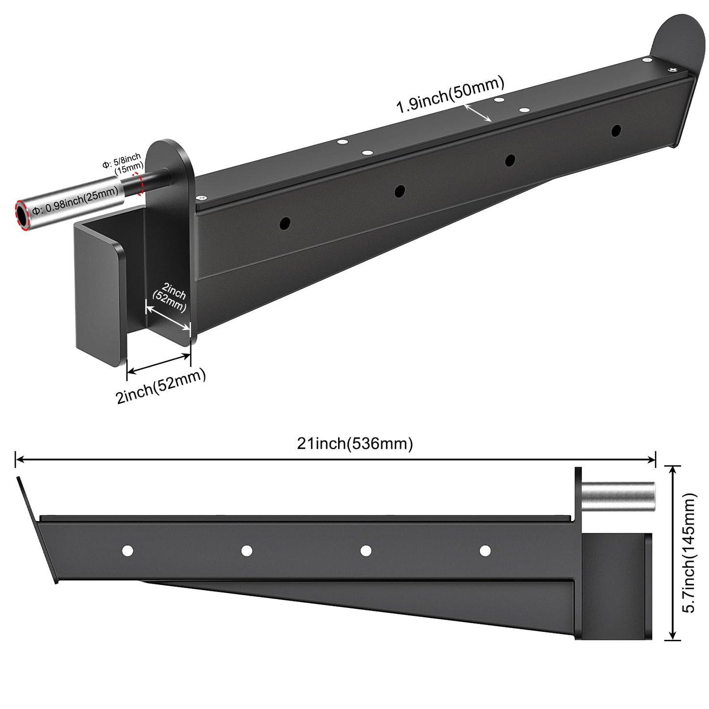 Kipika Safety Spotter Arms for 2" x 2" Power Racks with 5/8" or 1" Holes - Heavy Duty Barbell Safety Catches with Rubber Pad - Adjustable and Easy to Install - Set of 2