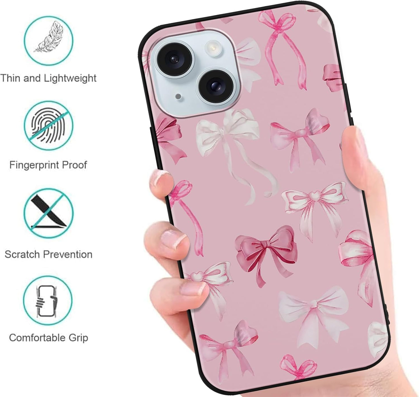 Aoldimu 15 6.1",Pink 15 Bow Phone Case for iPhone Aesthetic Cute Ribbon Bowknot Pattern Print Design Girly Cover