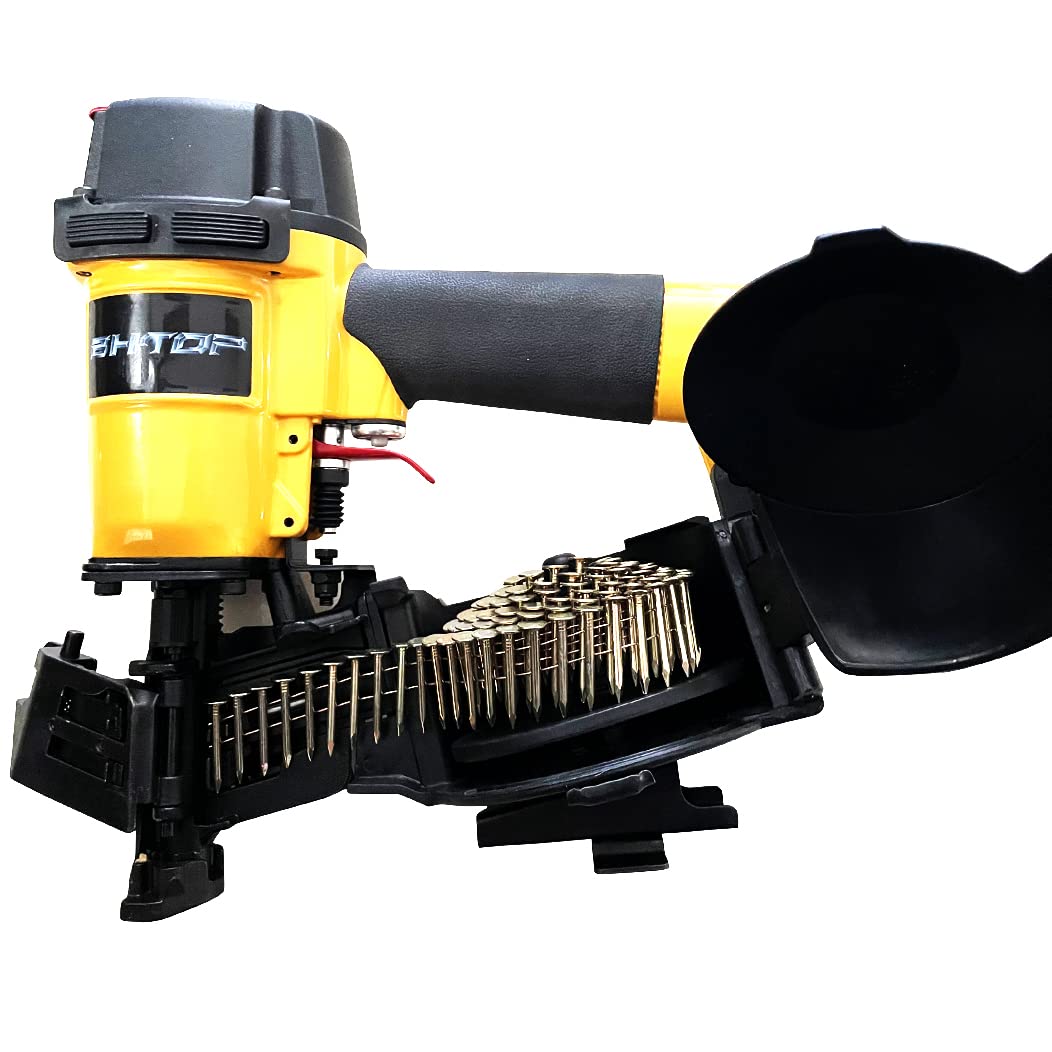 BHTOP CN45N Roofing Nailer, 15 Degree Roofing Nail Gun & 600 Count Coil Roofing Nails 1-1/4 Inch x .120-Inch