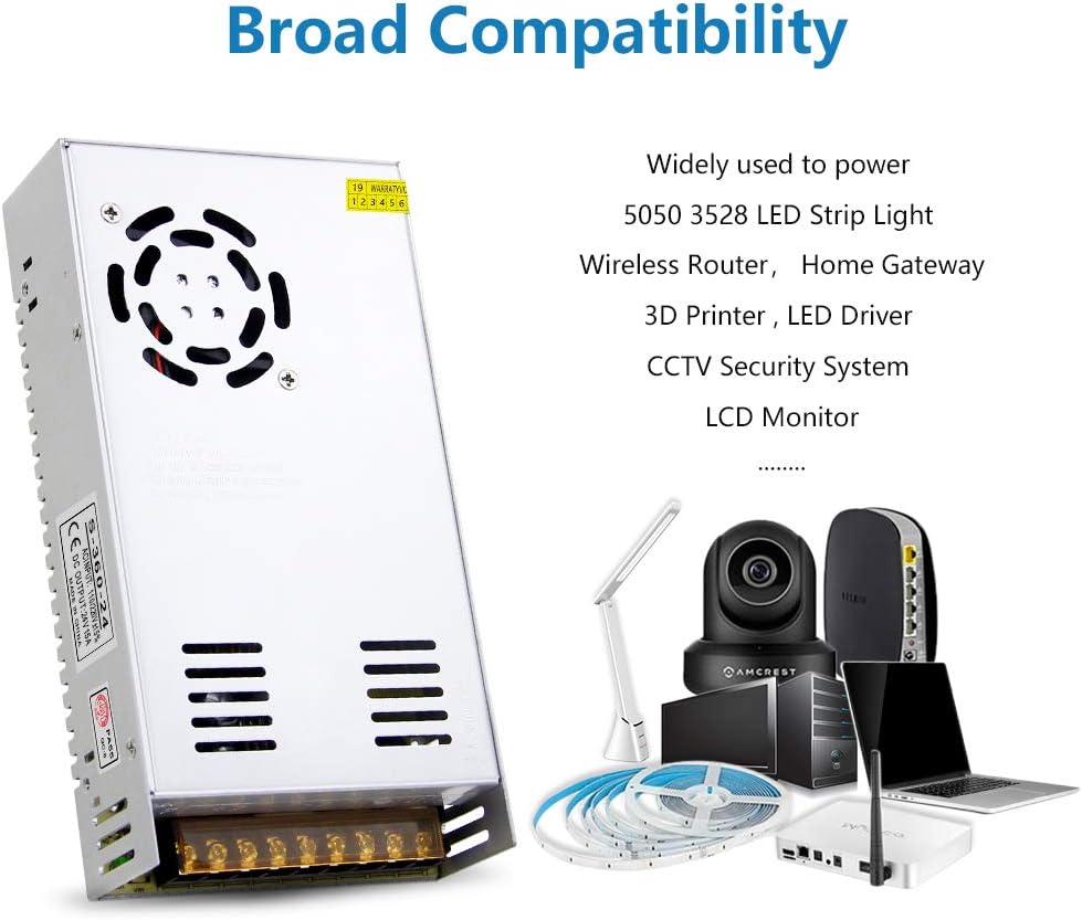 24V 15A 360W 24 15 110V 220V 3D SHNITPWR DC Power Supply AC/DC Adapter, Volt Amp Switching Power Converter Transformer