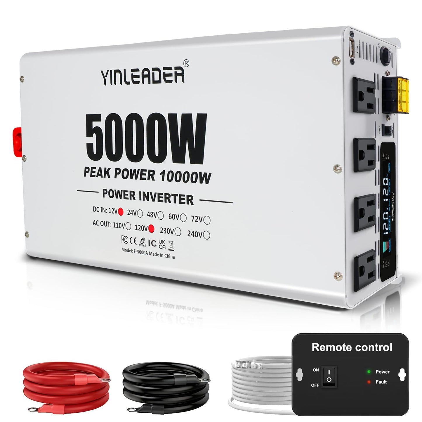 5000 watt Power Inverter 12V to 110V/120V, Solar Inverter Remote for RV Camping Off-Grid Solar Inverter Systems